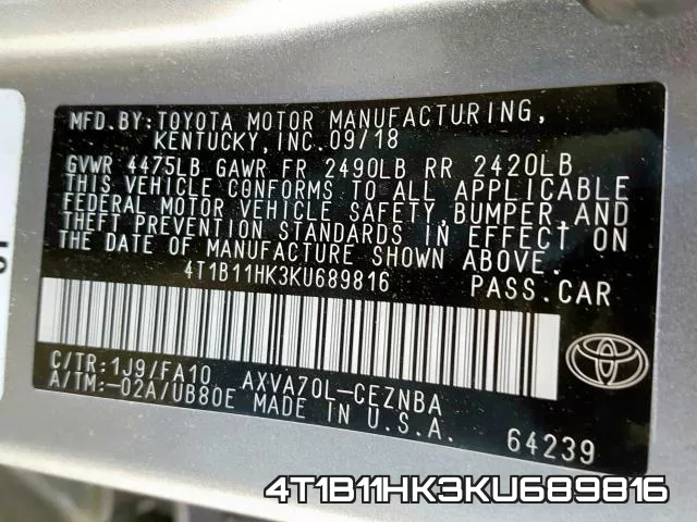 4T1B11HK3KU689816 фото 2