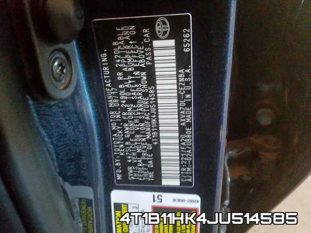 4T1B11HK4JU514585 фото 2