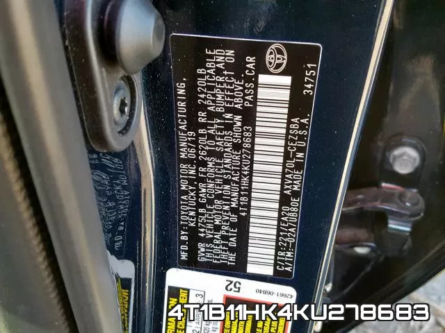 4T1B11HK4KU278683 фото 2