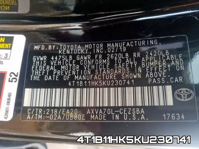 4T1B11HK5KU230741 фото 2