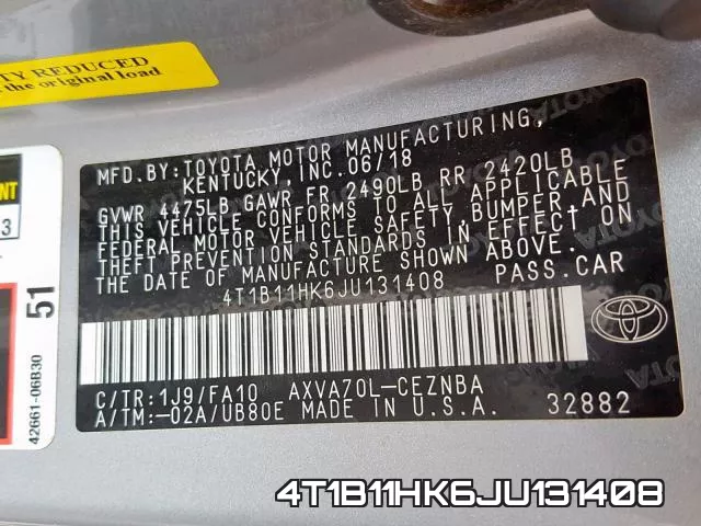 4T1B11HK6JU131408 фото 2