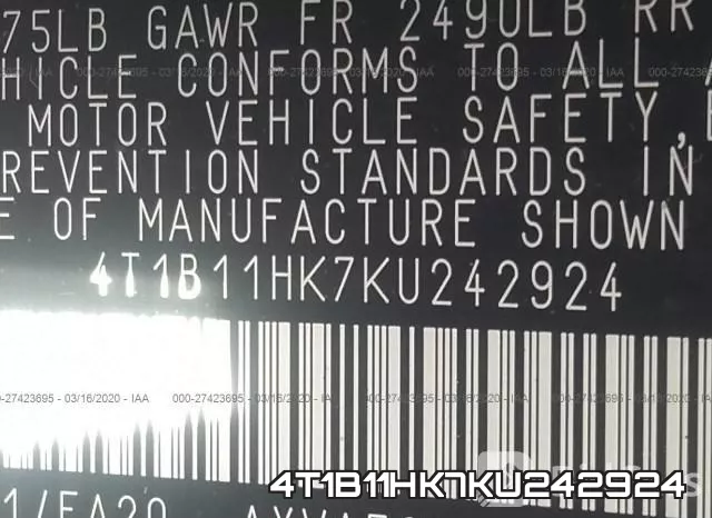 4T1B11HK7KU242924 фото 10