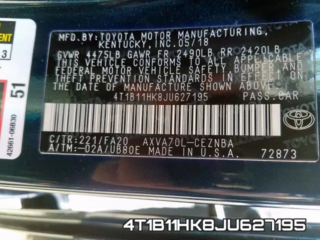 4T1B11HK8JU627195 фото 2
