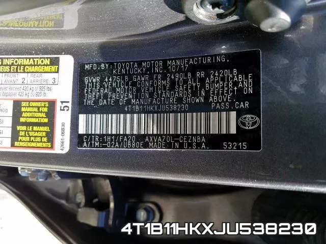 4T1B11HKXJU538230 фото 2