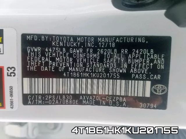 4T1B61HK1KU201755 фото 2