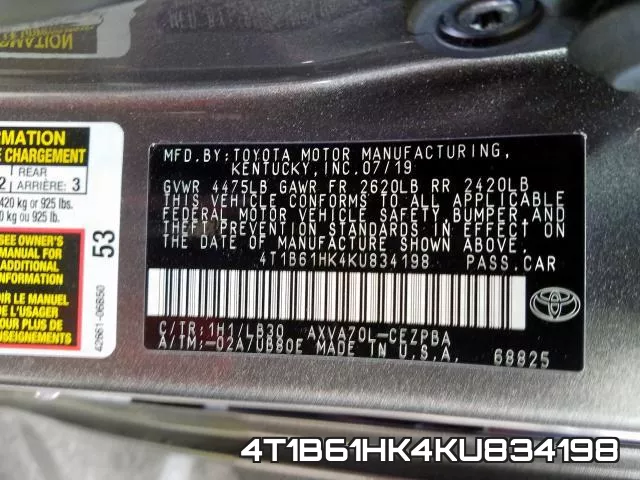 4T1B61HK4KU834198 фото 2
