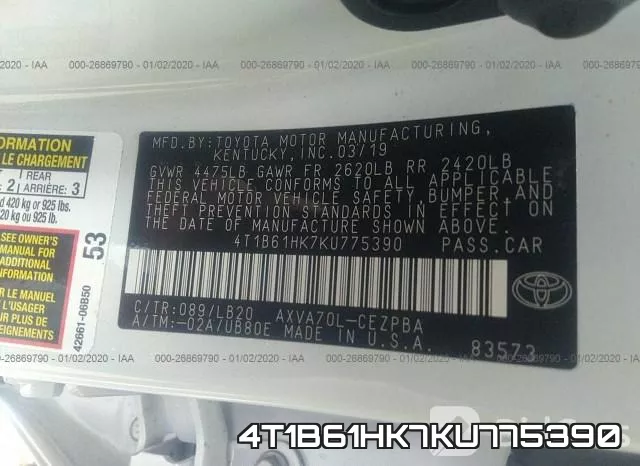4T1B61HK7KU775390 фото 10