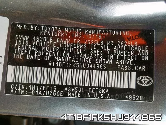 4T1BF1FK5HU344865 фото 2