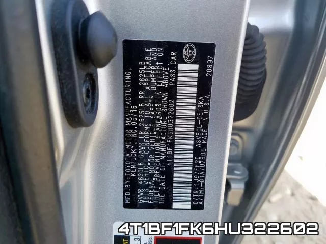 4T1BF1FK6HU322602 фото 2