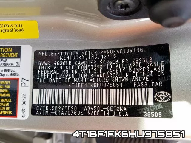 4T1BF1FK6HU375851 фото 2