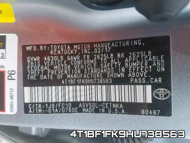 4T1BF1FK9HU738563 фото 2