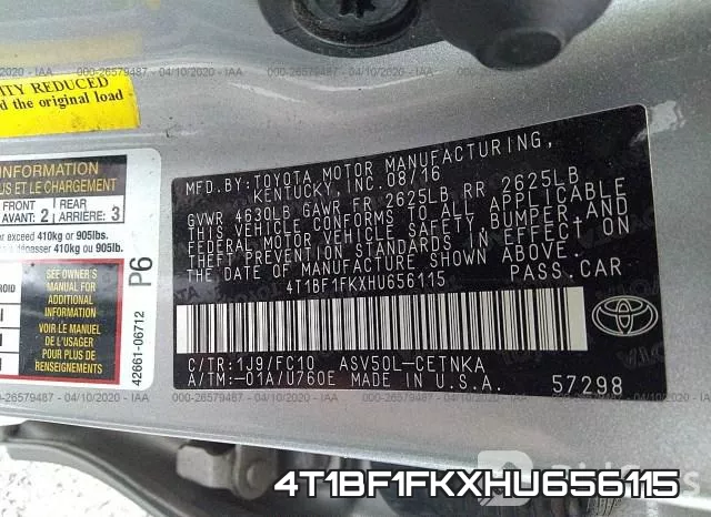 4T1BF1FKXHU656115 фото 10