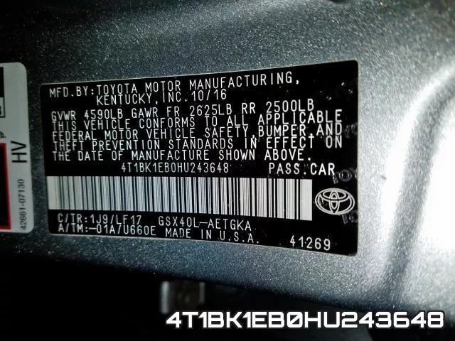 4T1BK1EB0HU243648 фото 2