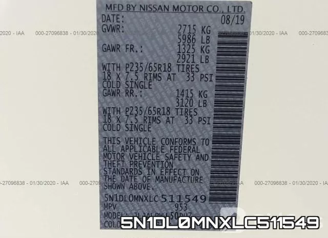 5N1DL0MNXLC511549 фото 10