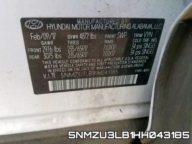 5NMZU3LB1HH043185 фото 2