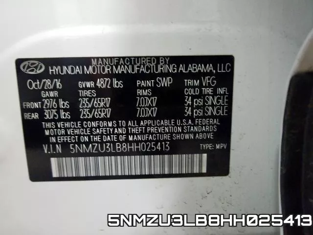5NMZU3LB8HH025413 фото 2