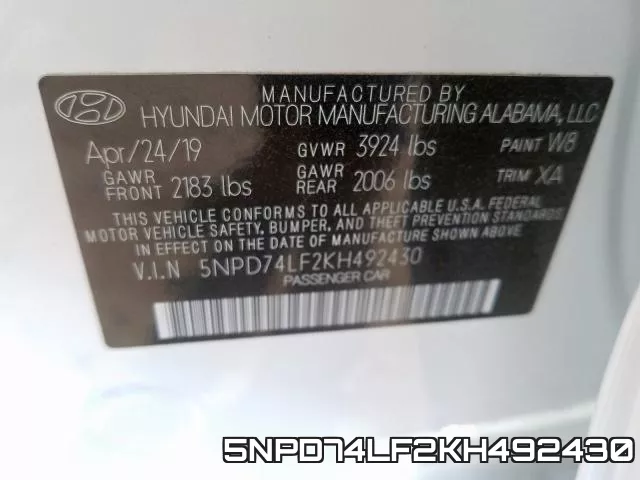 5NPD74LF2KH492430 фото 2