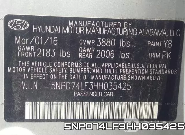 5NPD74LF3HH035425 фото 10