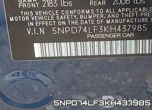 5NPD74LF3KH437985 фото 10