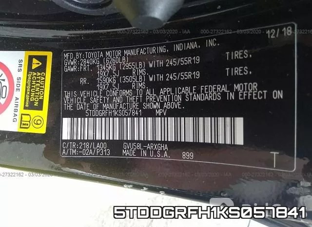 5TDDGRFH1KS057841 фото 10