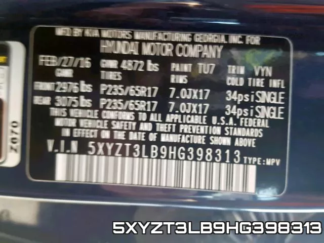 5XYZT3LB9HG398313 фото 2