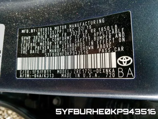 5YFBURHE0KP943516 фото 2