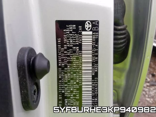 5YFBURHE3KP940982 фото 2