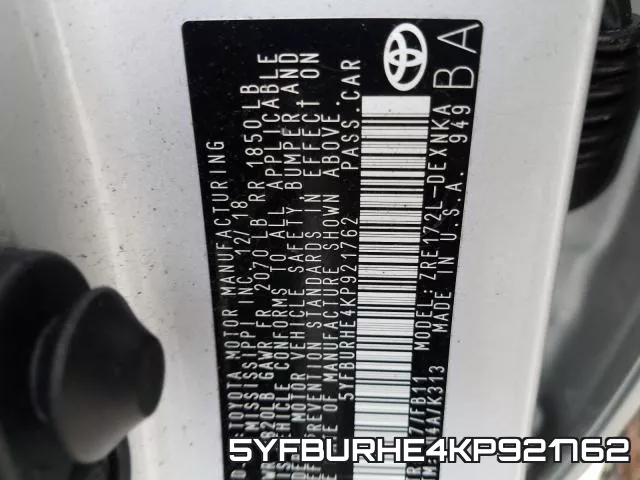 5YFBURHE4KP921762 фото 2