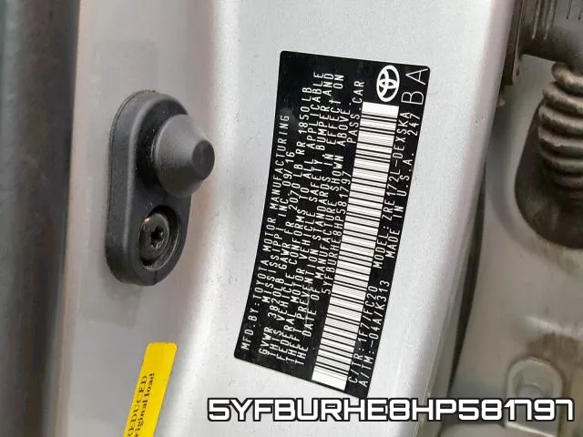 5YFBURHE8HP581797 фото 2