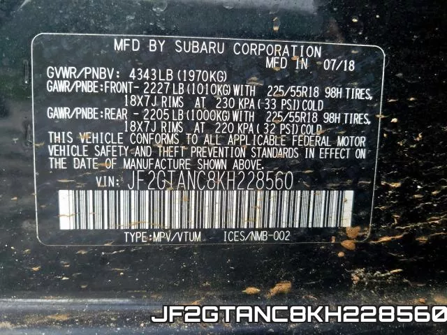 JF2GTANC8KH228560 фото 2