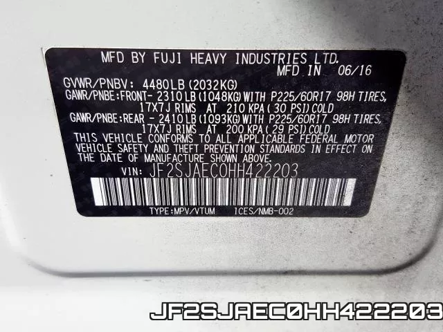 JF2SJAEC0HH422203 фото 2