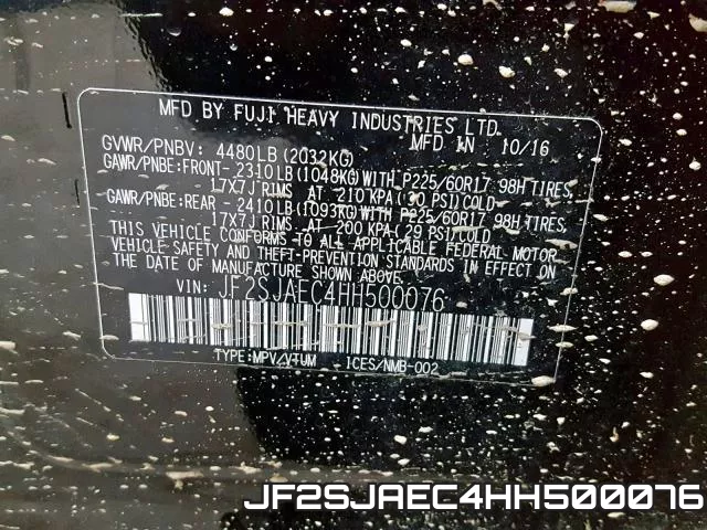 JF2SJAEC4HH500076 фото 2