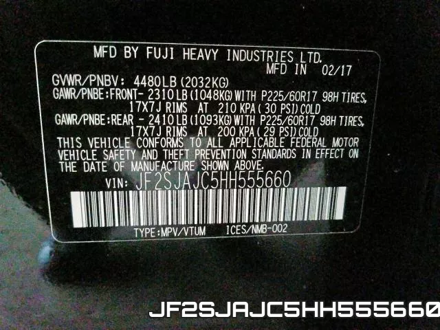JF2SJAJC5HH555660 фото 2