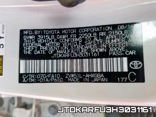 JTDKARFU3H3031161 фото 2