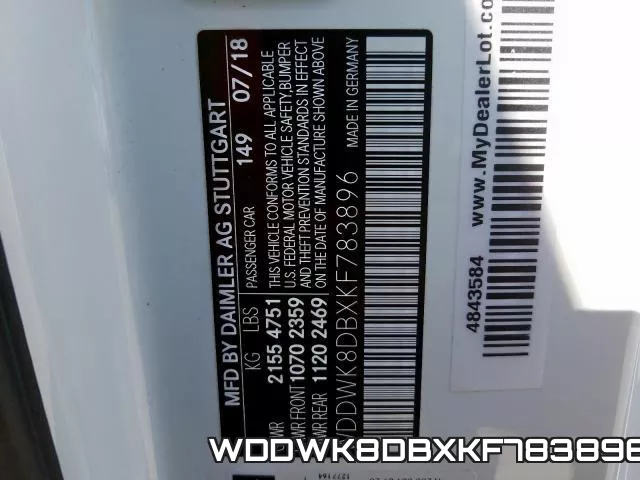 WDDWK8DBXKF783896 фото 2