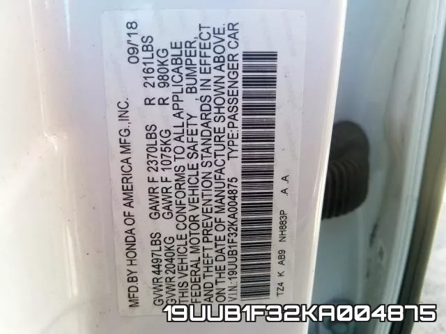 19UUB1F32KA004875 фото 2