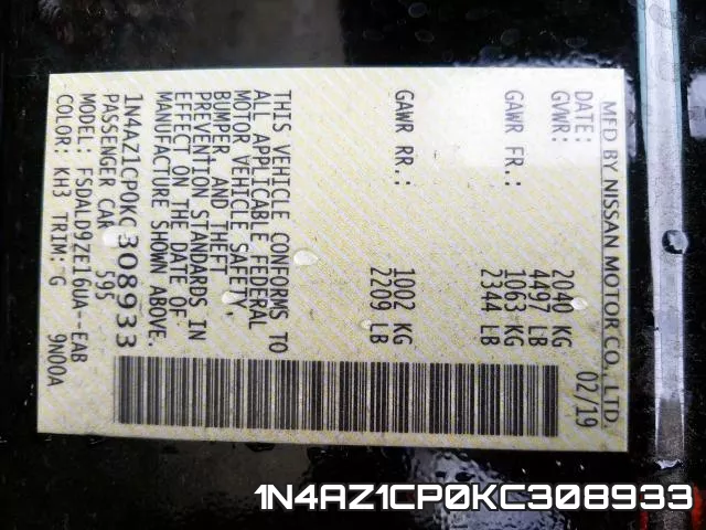 1N4AZ1CP0KC308933 фото 2