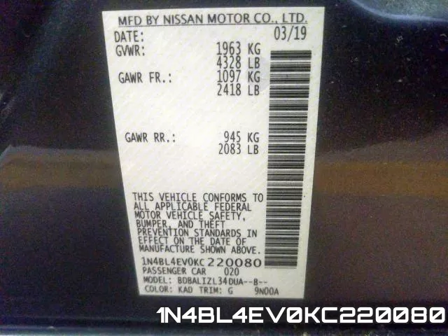 1N4BL4EV0KC220080 фото 2
