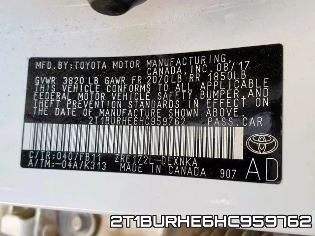 2T1BURHE6HC959762 фото 2