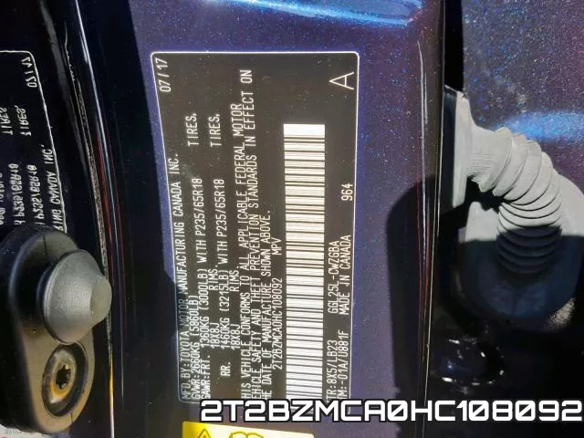 2T2BZMCA0HC108092 фото 2