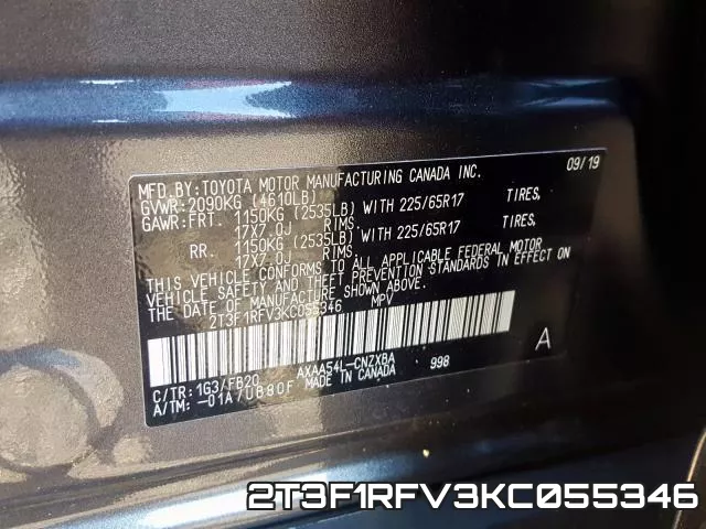 2T3F1RFV3KC055346 фото 2