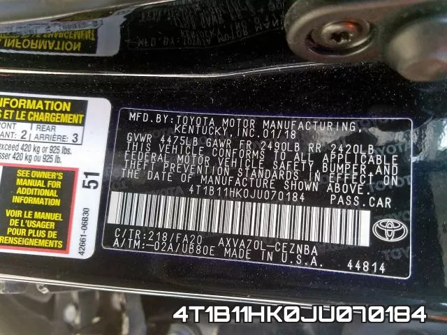 4T1B11HK0JU070184 фото 2