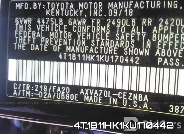 4T1B11HK1KU170442 фото 10