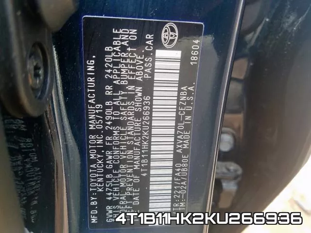 4T1B11HK2KU266936 фото 2