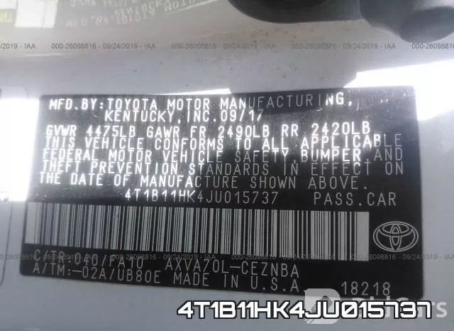 4T1B11HK4JU015737 фото 10