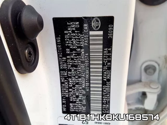 4T1B11HK8KU168574 фото 2