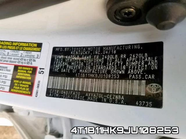 4T1B11HK9JU108253 фото 2