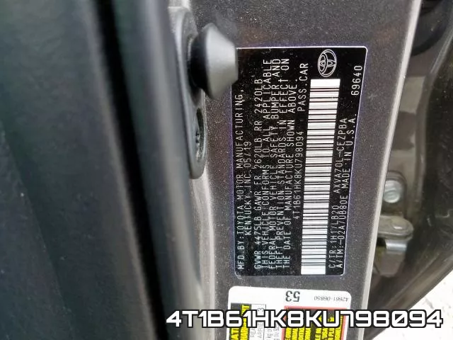 4T1B61HK8KU798094 фото 2