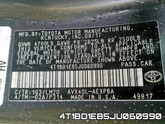 4T1BD1EB5JU060990 фото 2