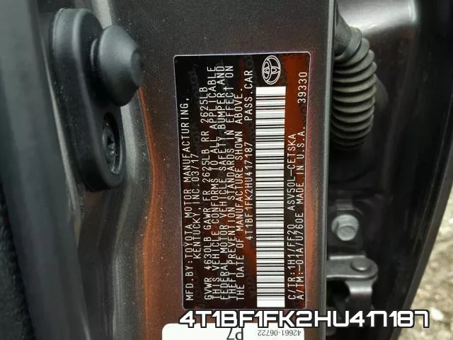 4T1BF1FK2HU417187 фото 2